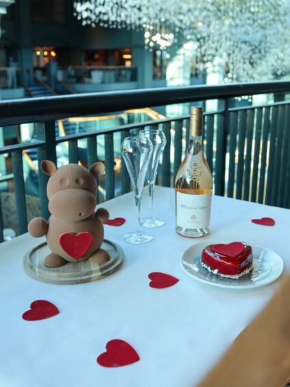 A dinner set up for Valentine's Day at the Fairmount in St Andews.