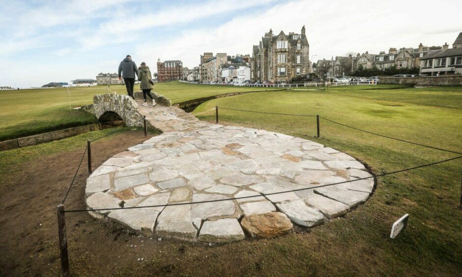 The addition of a paved area beside the iconic Swilcan Bridge on the Old Course has been met with fury online.