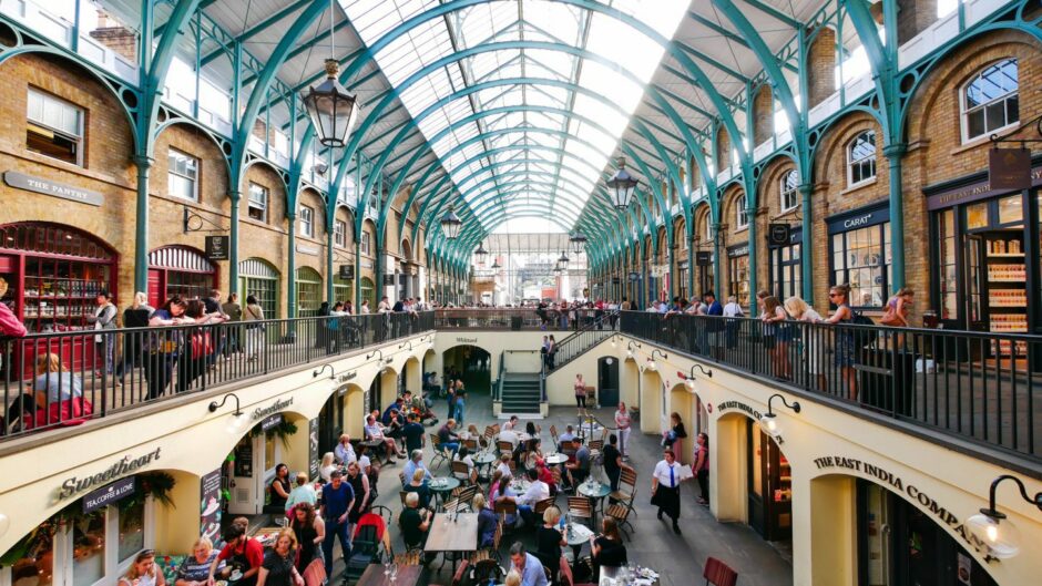 busy Covent Garden market in London.