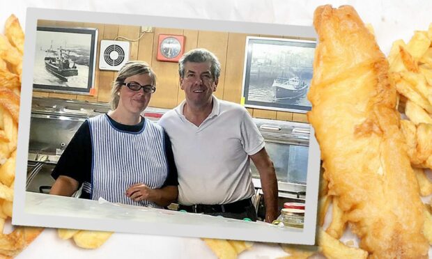 Eck Wyse and his daughter Hannah in the family chip shop in Pittenweem.
