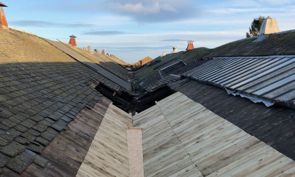 A section of roof under repair at the former Maryfield Tram Depot