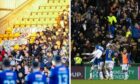 St Johnstone fans protested (left) the last time their team faced Dundee United but are now totally behind the team again. Images: SNS.