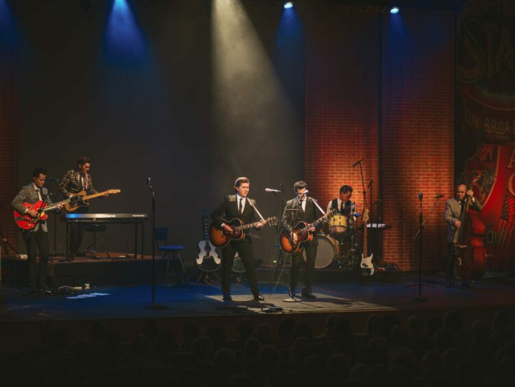 A production picture of The Everly Brothers for Walk Right Back at The Caird Hall in Dundee.
