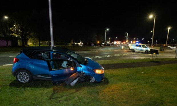 The two cars crashed on Arbroath Road in Dundee. Image: Paul Reid