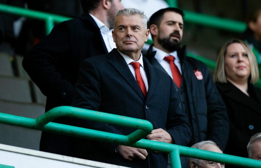 Aberdeen owner Dave Cormack in the stand at Easter Road.