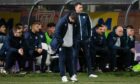 Dundee manager Gary Bowyer looks dejected as his side lose to Partick Thistle. Image: SNS.