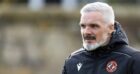 Dundee United manager Jim Goodwin taking training at St Andrews. Image: SNS