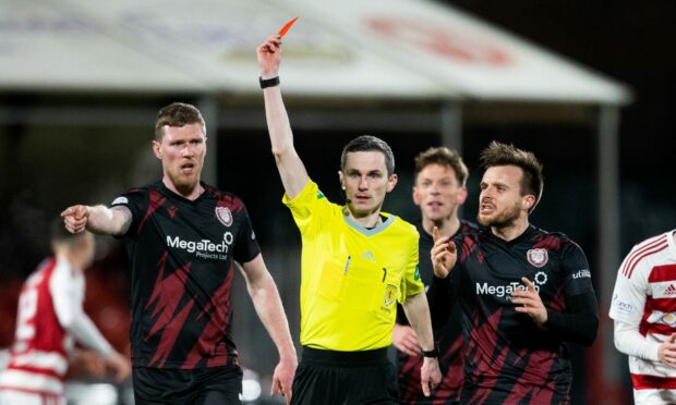 Ricky Little was red carded by Craig Napier at Hamilton last year. Image: SNS