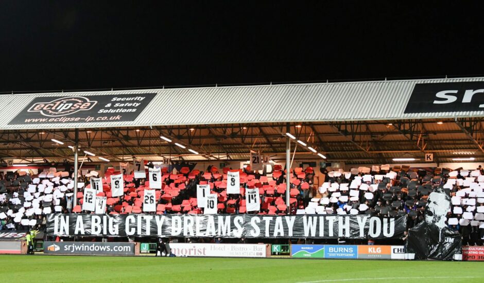 Dunfermline fans display a banner before the Falkirk game. Image: SNS.