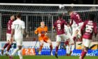 David Gold seals Arbroath's win over Ayr in March with a header. Image: SNS