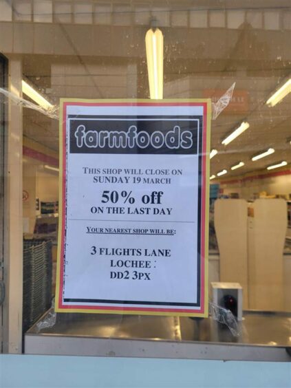 Closing signs have been put in the window of Farmfoods. 