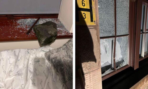 The stone was thrown through the window on Monday night. Image: Kirsty Mackie.