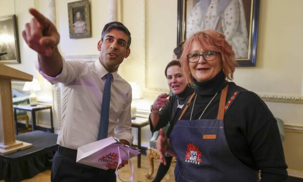 Mhor Coffee general manager Jennifer Poutney with Prime Minister Rishi Sunak