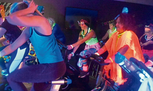 The 80s-themed spin class at The Shed. Picture: Chris Sumner.
