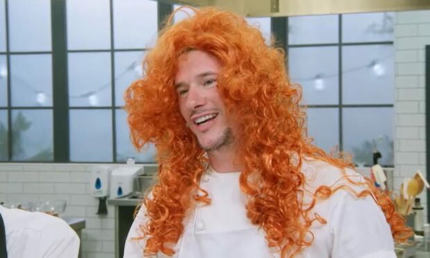Dundee-born chef Adam Handling put his Merida wig back on in tonight's episode of Great British Menu. Image: BBC/Optomen TV