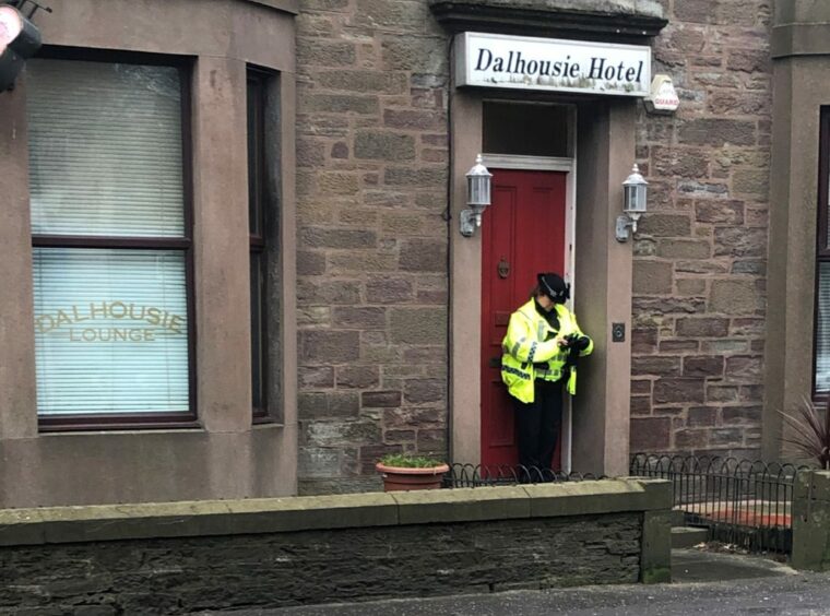 Police at the Dalhousie Hotel, Carnoustie.