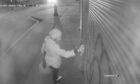 CCTV captured the individual spray painting the shop front. Image: Stephen Henderson