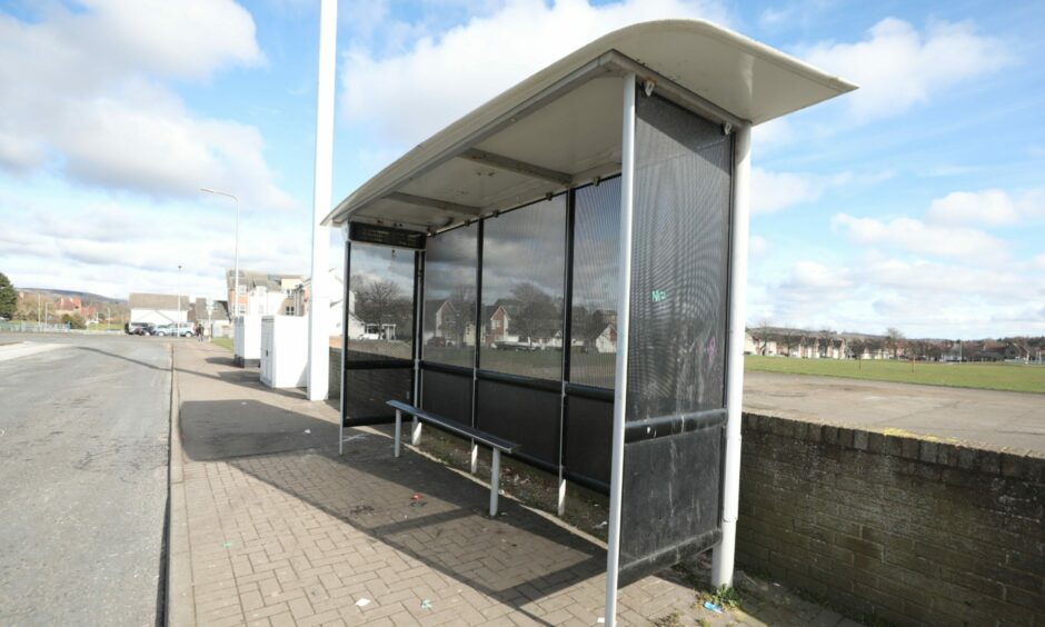 A polycarbonate mesh bus stop in Kirkton, Dundee