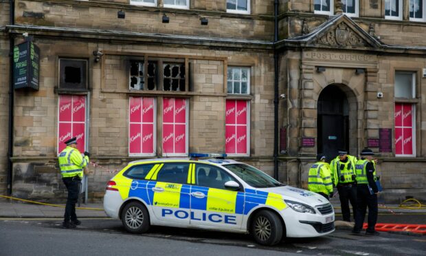Police outside the former Kitty's nightclub after the fire on Wednesday. Image: Kenny Smith/DC Thomson