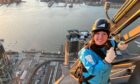 Lisa Halley on her way up the skyscraper in New York. Image: Guide Dogs Scotland