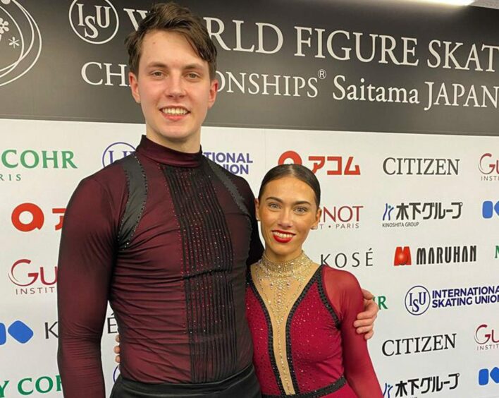 British champion pairs figure skaters Luke Digby and Anastasia Vaipan-Law at the World Championships in Japan. 