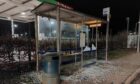 A smashed bus shelter near Asda Myrekirk at the weekend. Image: Ralph Roberts/Twitter