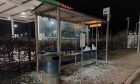 A smashed bus shelter near Asda Myrekirk. Image: Ralph Roberts/Twitter