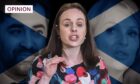 Humza Yousaf, Kate Forbes and Ash Regan against Scottish saltire background.