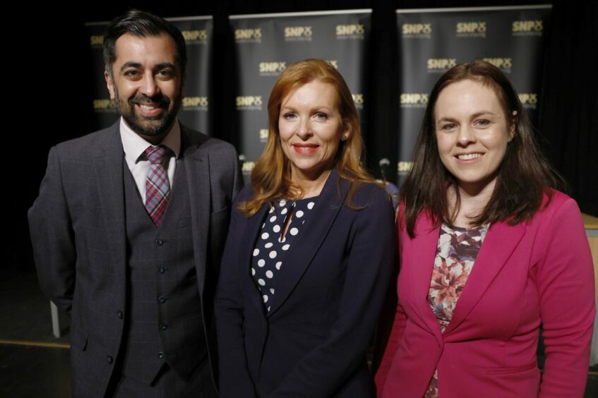 Humza Yousaf, Ash Regan and Kate Forbes, taking part in the SNP leadership hustings at Rothes Halls.