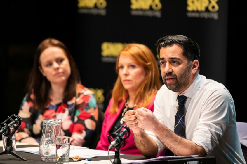 Kate Forbes, Ash Regan and Humza Yousaf taking part in the SNP leadership hustings at Eden Court, Inverness