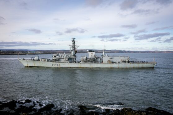 HMS Montrose coming to Montrose port.