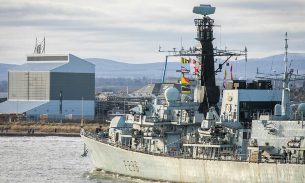 HMS Montrose arrives in the town harbour for the final time. Image Steve Brown/DC Thomson