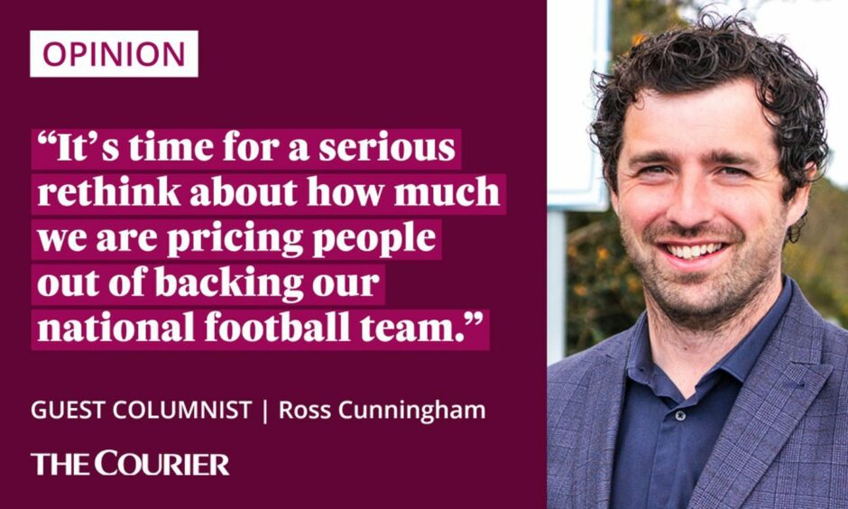 The writer Ross Cunningham next to a quote: "It's time for a serious re-think about how much we are pricing people out of supporting our national football team."