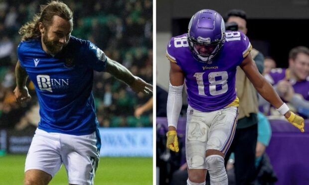 Stevie May and Justin Jefferson with their celebrations. Images: SNS and Shutterstock.