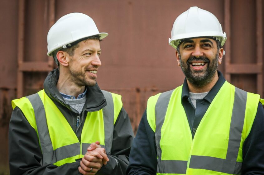 Humza Yousaf visits the Eden Project site with council leader John Alexander.