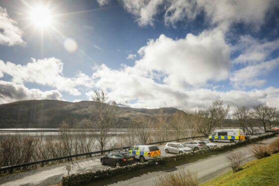 Police presence at the Loch Rannoch Hotel.. Image: Mhairi Edwards/DC Thomson