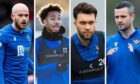 Zak Rudden, Theo Bair, Connor McLennan and Jamie Murphy will all hope to replace Nicky Clark for St Johnstone. Images: SNS.