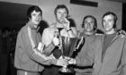 Willie Mathieson, right, celebrating with the European Cup Winners' Cup in Barcelona in 1972, with teammates Dave Smith, Jock Wallace and Colin Stein.