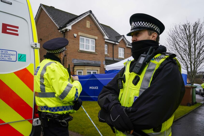 Police outside the home of Nicola Sturgeon and Peter Murrell following his arrest.