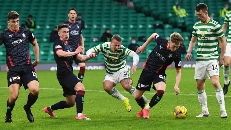 Fothringham tries to escape Leigh Griffiths and David Turnbull during a spell with Falkirk. 