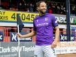 Kwame Thomas celebrates his first goal for Dundee. Image: SNS.