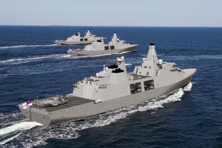 Warships at sea.