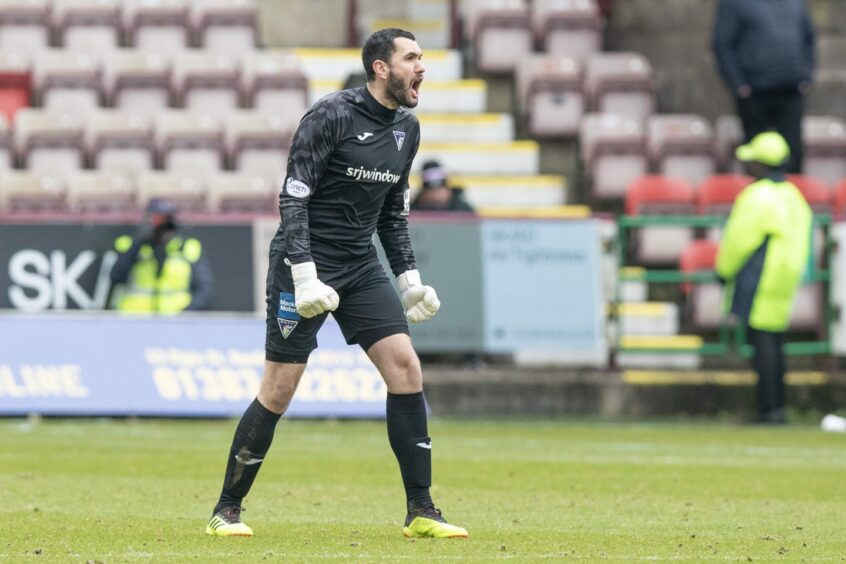 Dunfermline keeper Deniz Mehmet on the pitch