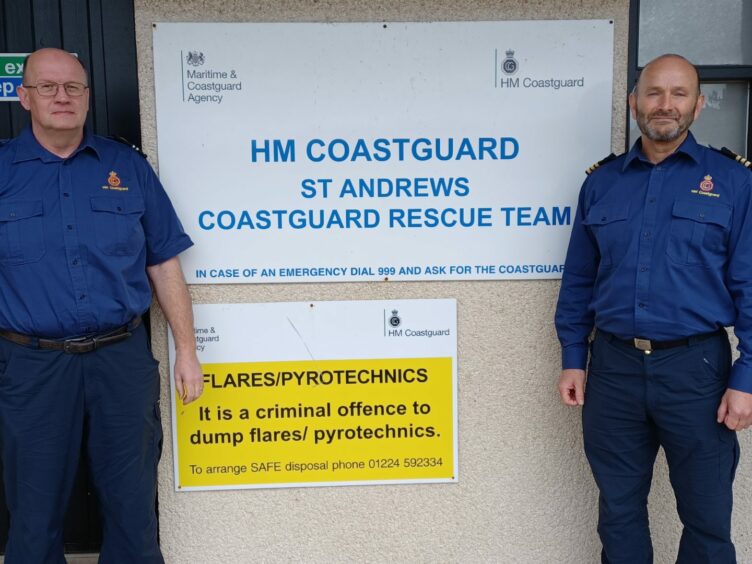 Cameron Rae and Robbie Robertson outside St Andrews Coastguard station. 