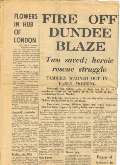 The Courier coverage of the fire in which John Buist, died on April 13 1962.