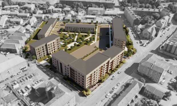 An aerial view of how homes on the site of the former Hilltown Indoor Market could look. Image: Springfield