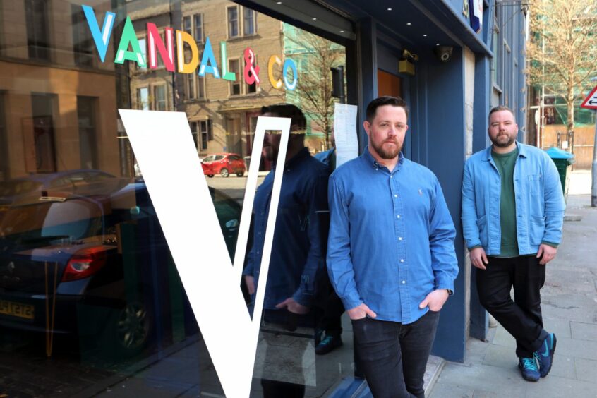 Corey Buxton and Jonnie Armitage outside Vandal & Co in Dundee. 