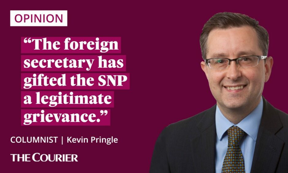 The writer Kevin Pringle next to a quote: "The foreign secretary has gifted the SNP a legitimate grievance."