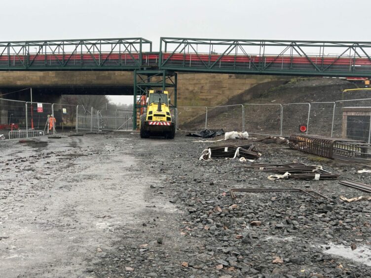 Construction of the temporary bridge in progress in April