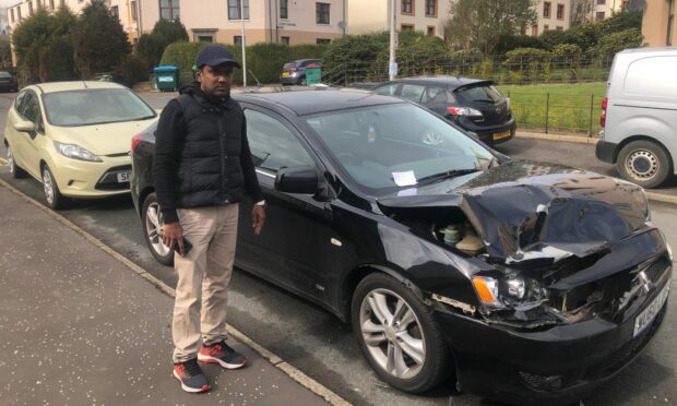 Thilina Rajapathiranalage car was damaged. Image: James Simpson/DC Thomson